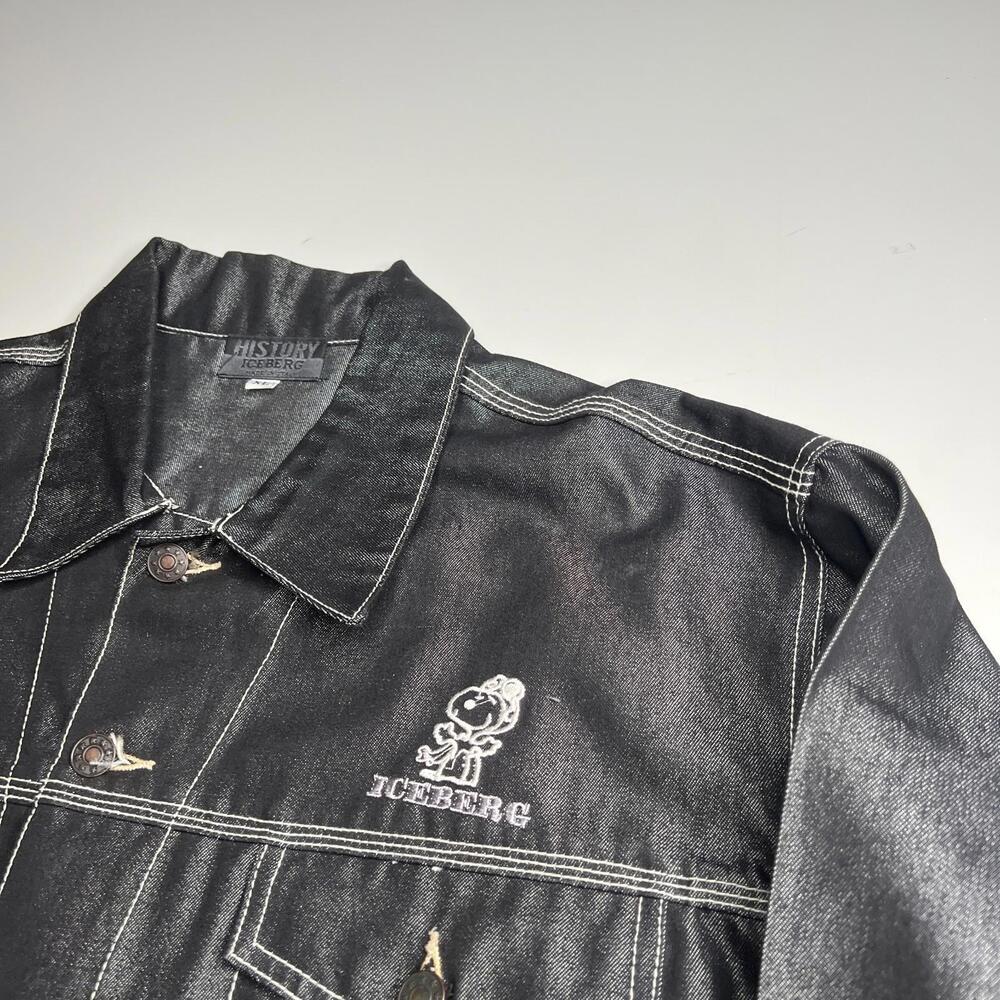 Iceberg History Denim‎ Jacket XL Black Washed Snoopy Embroidered Vintage - Picture 7 of 8